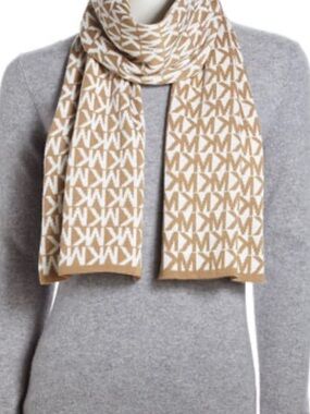 Michael Kors Scarf Knit Camel Cream MK Logo Scarf